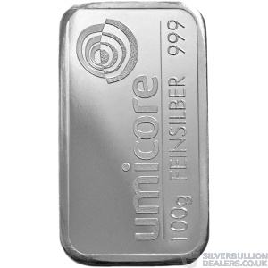 Umicore 100 Gram Silver Bar